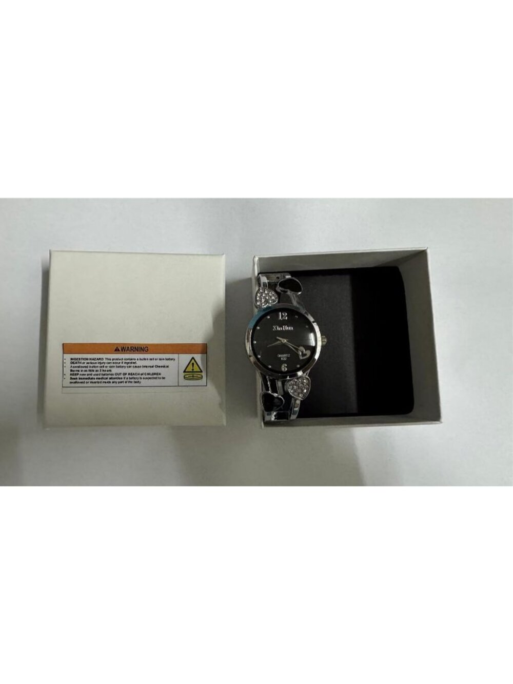Women's Black Quartz with Rhinestone Round Dial Stainless Steel Band Cuff Watch - Picture 5 of 5
